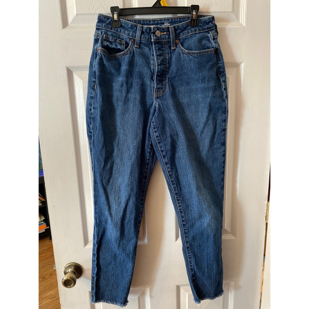 Old Navy Womens High Rise Curvy OG Straight Jeans Blue Medium Wash Frayed Hem 6‎
